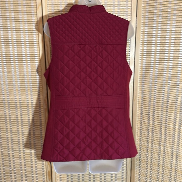 J. Jill Burgundy Red Zip Front Heavy Quilted Puffer Vest Button Pockets Medium - Picture 9 of 16